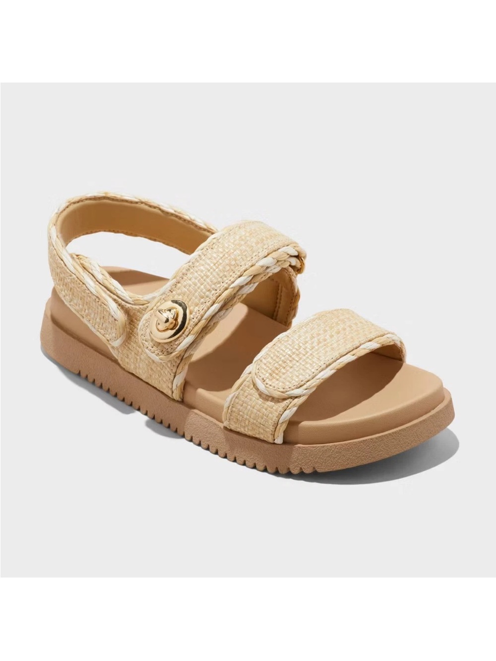 Women's Tilly Raffia Platform Footbed Sandals - A New Day Braided Strap Beige 9